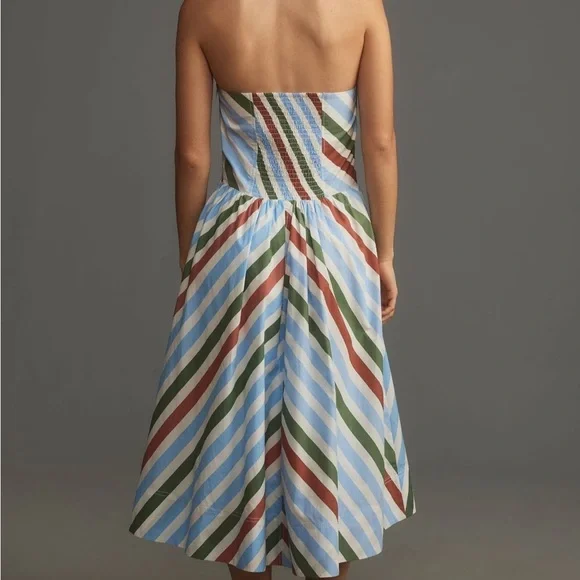 Anthropologie Maeve Halter Midi Sundress Blue White Red Green Sz M NEW - Picture 3 of 16